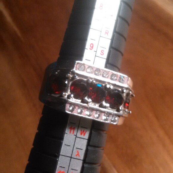Men's Garnet and White Crystal Stainless Steel Ring (Size 10) - Picture 5 of 8